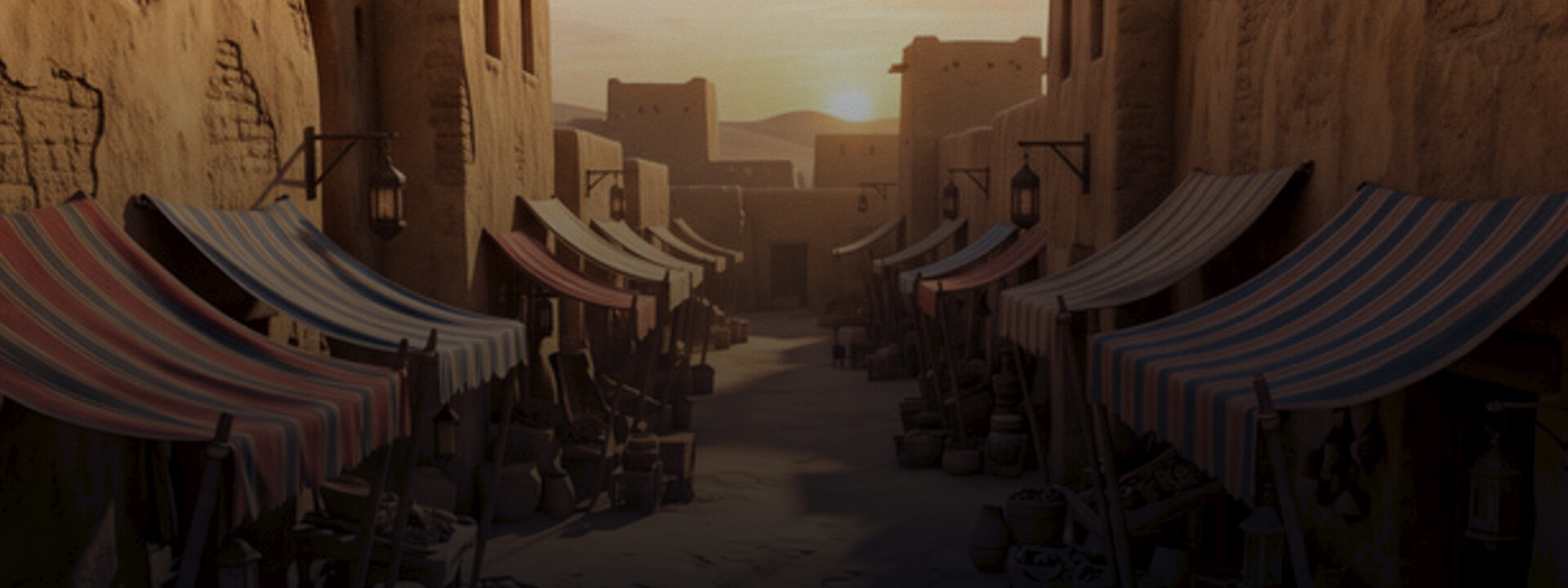 Sunrise over a desert bazaar — the opening world of TSUKI: Nine Lives