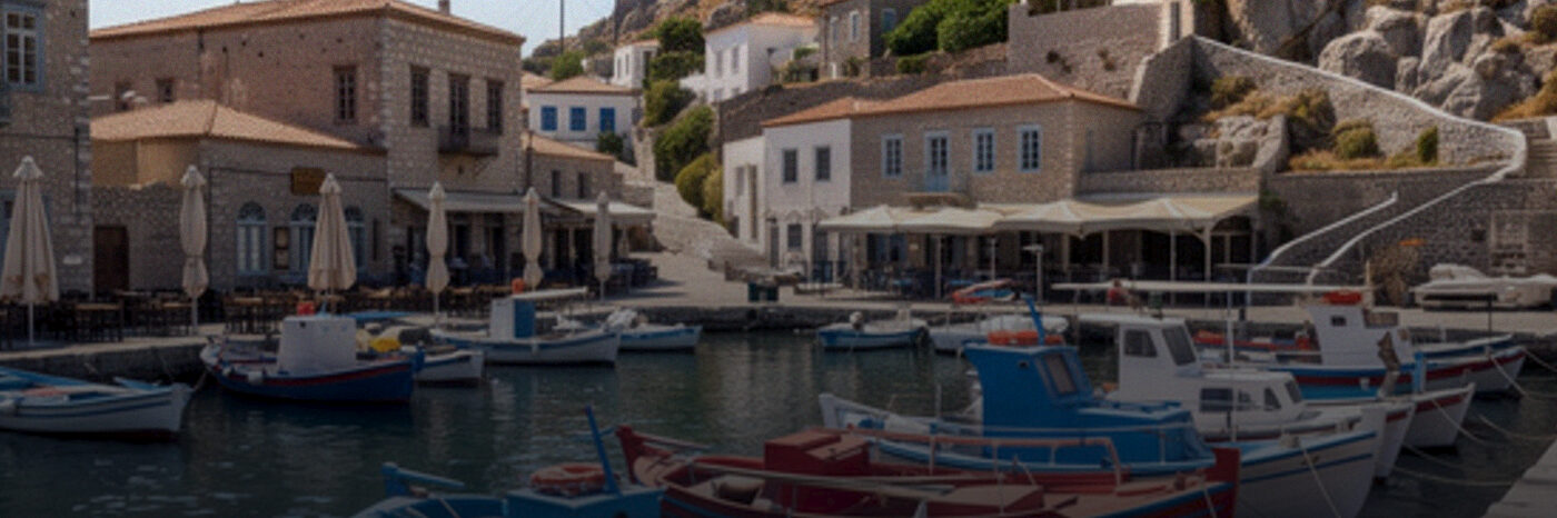Fishing boats moored in a Greek island harbour